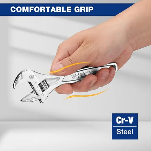 Miniatura 2 de WORKPRO - Llave ajustable de 6 pulgadas de alta resistencia con escala imperial y métrica, llave premium de acero Cr-V, cromada Plateado