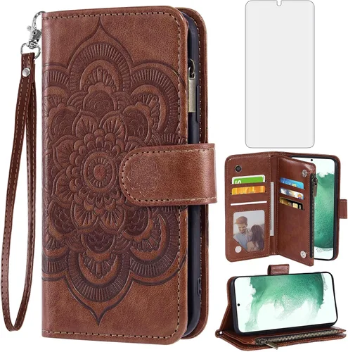 Asuwish Funda de teléfono para Samsung Galaxy S22 5G Funda tipo cartera con protector de pantalla de vidrio templado y soporte de tarjeta de crédito