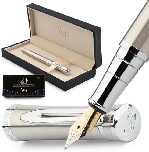 Miniatura 56 de Conjunto de pluma estilográfica Wordsworth & Black, plumín extra fino dorado de 18 quilates, incluye 24 cartuchos de tinta, convertidor de repuesto