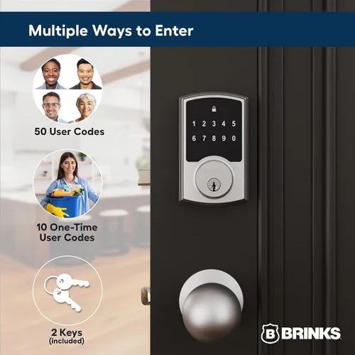 Miniatura 5 de Brinks Cerradura electrónica de puerta con panel táctil sin llave, níquel satinado, cerrojo retroiluminado con teclado con seguridad avanzada