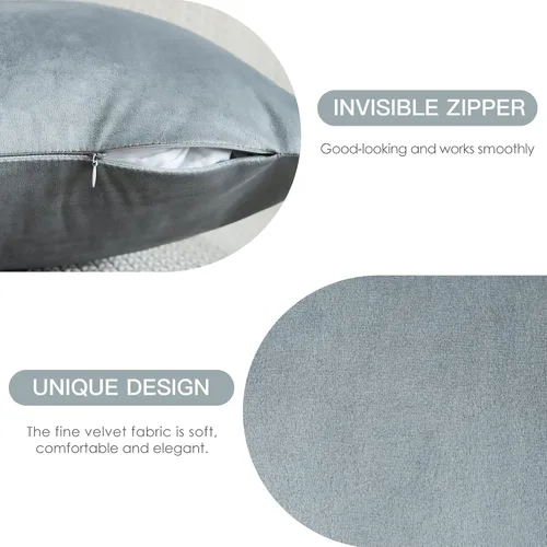 Miniatura 7 de OTOSTAR Juego de 2 fundas de almohada decorativas de terciopelo suave de 24 x 24 pulgadas, fundas de cojín cuadradas sólidas para decoración del Gris