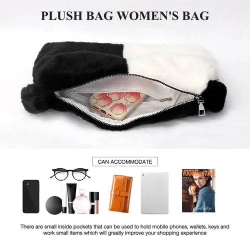 Miniatura 3 de Bolso de mano mullido Y2K Bolso de hombro esponjoso para mujer, bolso de felpa grande, lindo bolso de piel sintética para mujer para otoño e invierno