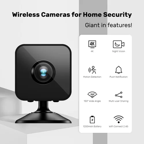 Miniatura 2 de Mini cámara de seguridad 4K, cámara inalámbrica WiFi, pequeña cámara portátil HD para niñera con detección de movimiento, almacenamiento en la nube
