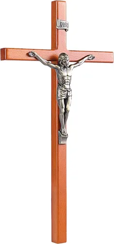 Pietism Crucifijo de pared, cruces de Jesús de madera católica de 12 pulgadas para decoración de pared, crucifijo católico perfecto con rosario de