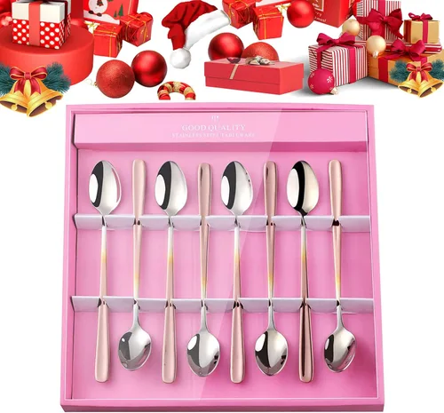 Miniatura 19 de YDware - Juego de cucharas de té helado de mango largo, cucharas doradas de cambio gradual de 7.87 pulgadas, cucharas de cóctel de acero inoxidable