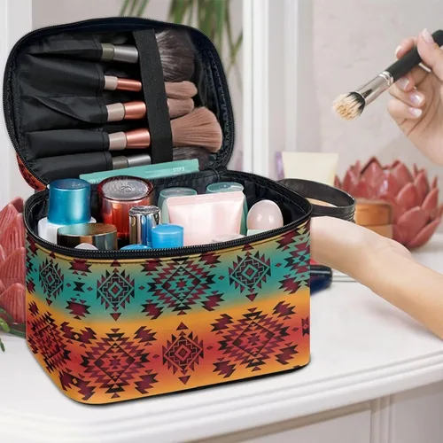 Miniatura 5 de JoyLamoria Bolsa de Maquillaje Portátil Bolsa de Cosméticos de Viaje Bolsa de Maquillaje con Gran Capacidad Bolsa con Cremallera, Aztec Southwestern