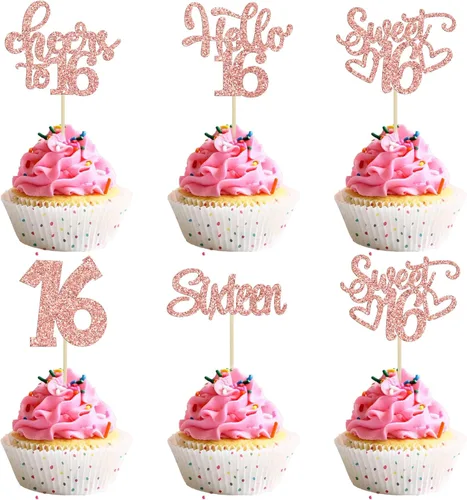 Miniatura 86 de 30 piezas Adornos para pastel de cumpleaños de 6 años, seis brillos, hola 6, púas para cupcakes, felicitaciones a los 6 años, decoraciones