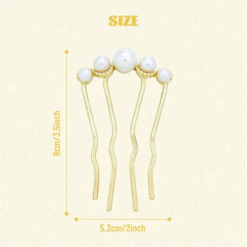 Miniatura 3 de Lawie Paquete de 6 pasadores de pelo de metal dorado con perlas en forma de U para el cabello, peines deslizantes para el cabello, horquillas anchas