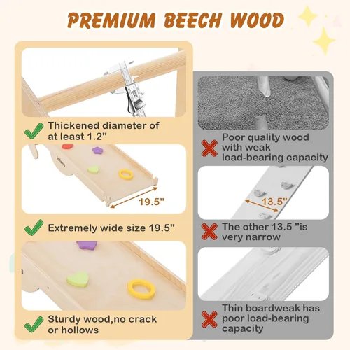 Miniatura 6 de INFANS Juguetes de Escalada 7 en 1 para Niños Pequeños, Set de Escalador de Cubo Montessori de Madera Mejorado con Rampa Reversible, Tobogán