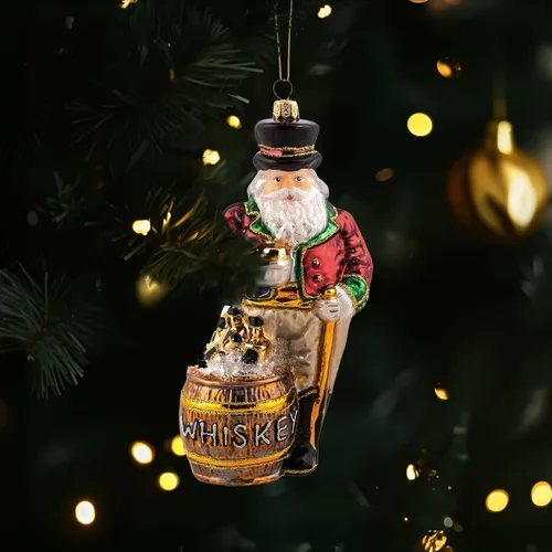 Miniatura 2 de Miss Christmas Colección 2022 Adorno de árbol de Navidad de cristal soplado de Papá Noel (Santa con barril de whisky)
