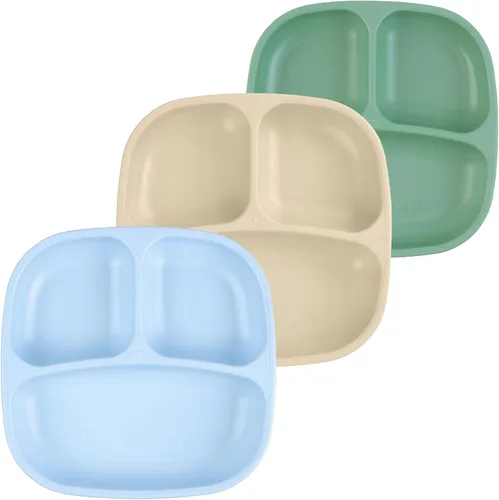 Miniatura 18 de Re-Play Platos para niños pequeños con divisores, 3 compartimentos de pared profunda, platos divididos para niños con 3 tapas, aptos