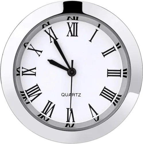 Inserto de reloj de cuarzo redondo de 1-1/2 pulgadas (1.457 in) con números romanos para agujero de 1.378 in de diámetro (bisel plateado)