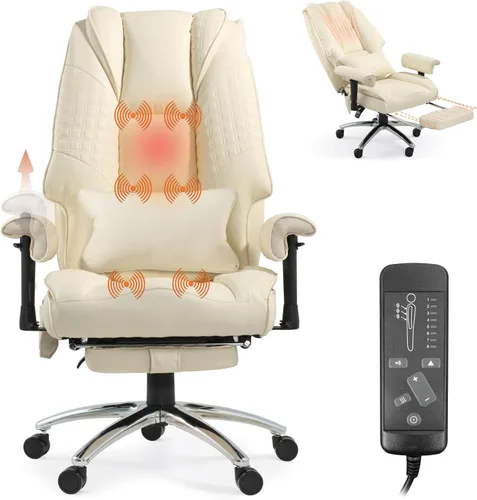 Miniatura 13 de Silla de Oficina de Masaje con Reposapiés, Silla de Oficina Ejecutiva Ergonómica con Calefacción y Respaldo Reclinable, Brazos Ajustables y Soporte
