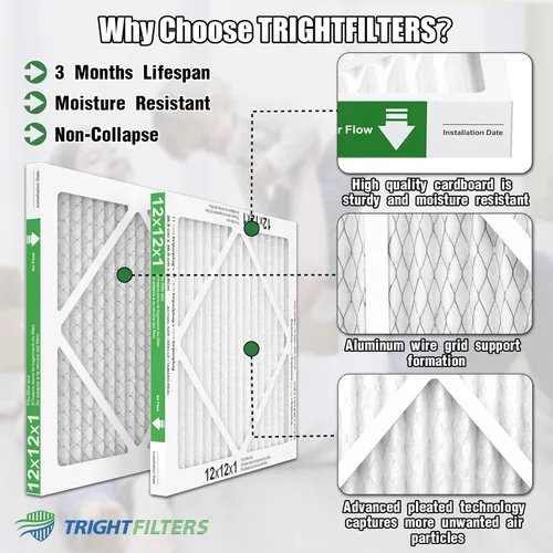 Miniatura 5 de TRIGHTFILTERS 12x12x1 Filtro de aire paquete de 6 unidades, duraderos filtros plisados MERV 8 para hogar HVAC CA y horno, filtro de aire compacto