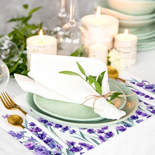 Miniatura 4 de AnyDesign Paquete de 50 manteles individuales desechables de papel lavanda, flores moradas, mariposas, manteles individuales de temporada