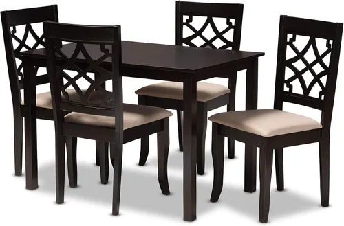 Miniatura 11 de Baxton Studio Mael - Juego de 2 sillas de comedor y sillas de comedor tapizadas de tela gris y acabado marrón oscuro de madera