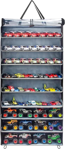Vitrina compatible con autos de juguete, coches de cerillas, camiones monstruo, vitrina colgante a prueba de polvo para autos de juguete, coches de