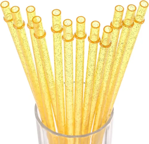 Miniatura 25 de Dakoufish Sin BPA 12 Piezas Pajitas Reutilizables de Plástico Transparente con Purpurina de 11 Pulgadas Más un Cepillo de Limpieza