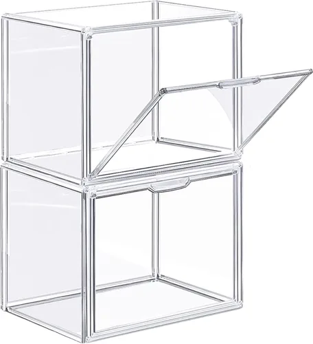 Miniatura 3 de ZLLZUU Cajas de almacenamiento de plástico apilables transparentes con tapa, vitrinas de acrílico a prueba de polvo para libros y cosméticos