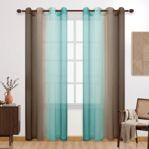 Miniatura 75 de DWCN Cortinas Transparentes de Lino Sintético Negro Degradado Ombré - Cortinas Semi Transparentes de Gasa con Ojales en la Parte Superior