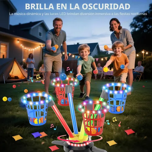 Miniatura 4 de TERRAMUS Juego de Lanzamiento de Anillos de Puf 3 en 1 para Niños, Juegos de Salto Musical Recargables con Luz LED y Control Remoto, Base Giratoria