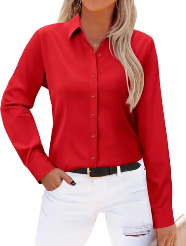Miniatura 10 de Gleeivy - Camisas abotonadas para mujer, sin arrugas, de manga larga, camisas de vestir casuales con cuello V, ajustadas, de un solo