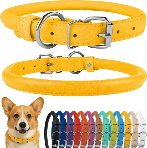 Miniatura 48 de CollarDirect Collar de perro con tachuelas, collares de cuero para mascotas para perros pequeños, medianos y grandes, acolchado suave, marrón, negro