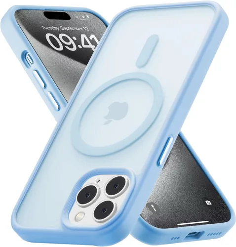 Miniatura 11 de Tigowos - Funda magnética para iPhone 15, resistente a las caídas, sensación de piel mate, a prueba de golpes, delgada, negro mate