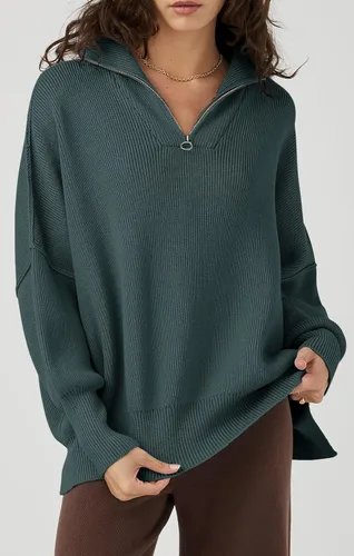 Miniatura 4 de PRETTYGARDEN Womens Fall Pullover Oversized Long Sleeve Zip Up Lapel V Neck Knitted Tops