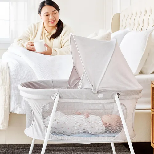 Regalo Baby Basics - Moisés infantil con toldo, marca galardonada, plegado rápido y fácil de instalar, almohadilla extraíble, malla transparente,