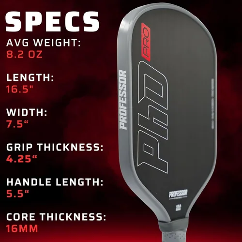 Professor PhD Pala de Pickleball de Fibra de Carbono Premium en Bruto - Aprobada por USA Pickleball - Núcleo en Forma de Panal - Potencia y Control