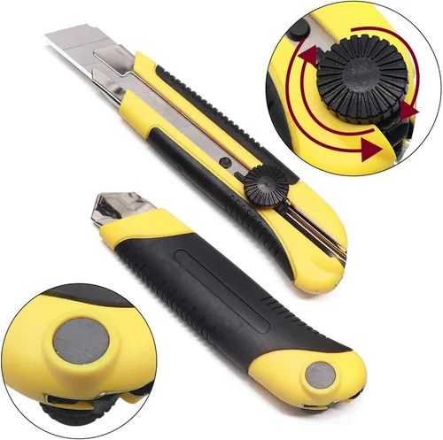 Miniatura 4 de Cuchillo utilitario resistente de 0.984 in, cortador de caja con 20 cuchillas retráctiles SK-5, cortadores a presión con agarre de goma para cartón
