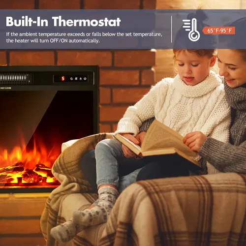 Miniatura 2 de Giantex - Chimenea eléctrica de 18" con inserto calefactor, chimenea eléctrica para empotrar/montar en pared con control remoto, 2 modos de calor