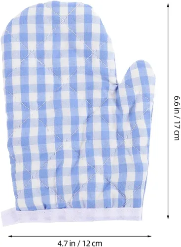 Miniatura 4 de 2 guantes de horno para cocina de juego, guantes de horno de microondas, guantes de cocina para hornear, a cuadros rojos para una parte trasera Azul