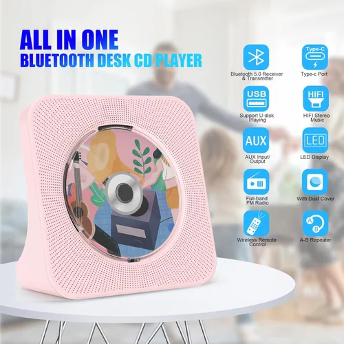 Miniatura 23 de Gueray Reproductor de CD portátil, reproductor de CD Kpop Bluetooth para escritorio con altavoz de sonido de alta fidelidad, radio FM, reproductor