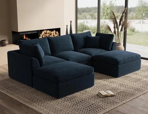 Miniatura 44 de ohllob Sofás seccionales Cloud de 110 pulgadas para sala de estar, sofá deshuesado en forma de L con otomana, sofá modular de 3 plazas, color negro