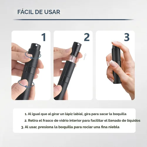 Miniatura 7 de Fusupak Atomizador de Perfume Botella de Viaje Recargable: Vaporizador de Colonia Portátil para Hombres - Mini Spray Vacío para Recarga - 8ml