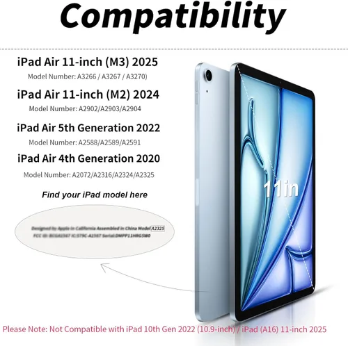 Miniatura 2 de kenke Funda para iPad Air de 11 pulgadas M4/M3/M2 (2026/2025/2024), para iPad Air de 5ª/4ª generación 2022/2020 con soporte para lápices, cubierta