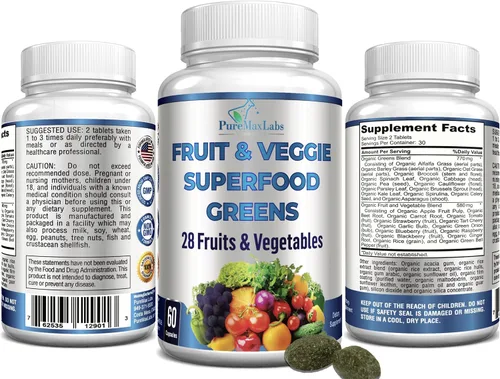 Miniatura 4 de Verdes superalimentos de frutas y verduras - 28 frutas y verduras con alfalfa, hierba de cebada, espirulina, raíz de remolacha, cereza ácida