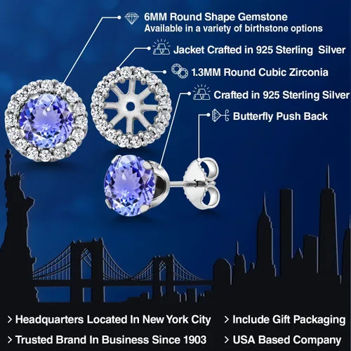 Miniatura 142 de Gem Stone King Aretes redondos de plata de ley 925 de 0.236 in con piedra natal extraíble para mujer