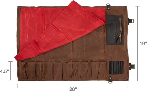 Miniatura 3 de Bolsa enrollable para cuchillos de chef Dickies Organizador portátil y estuche de almacenamiento para cubiertos, lona encerada y cuero, grande