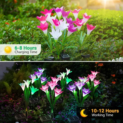 Miniatura 5 de WdtPro - Luces solares decorativas para jardín al aire libre, paquete de 6 unidades, luces solares impermeables para jardín con 24 flores de lirio