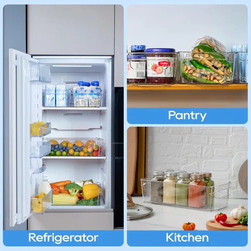 Miniatura 6 de JollyPack Paquete de 8 cubos de almacenamiento de plástico transparente, organizadores de despensa y almacenamiento con asas, contenedores