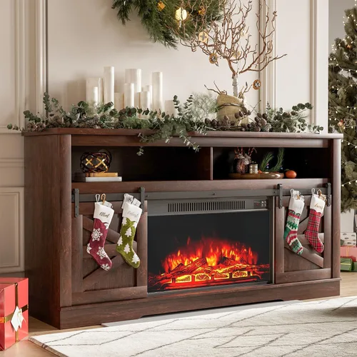 Miniatura 9 de YESHOMY Soporte de TV para televisores de hasta 65 pulgadas, con puertas correderas de granero y 4 cajones de almacenamiento, mesa consola y muebles