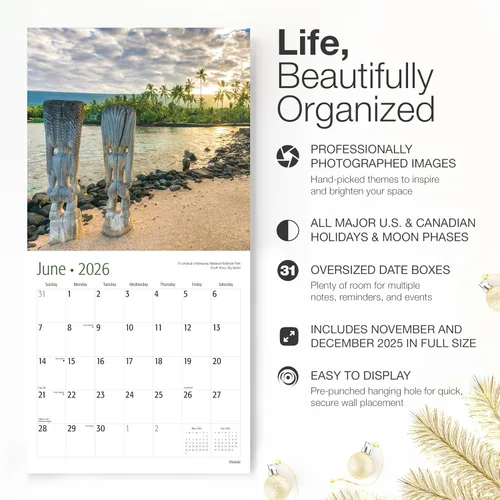 Miniatura 2 de RED EMBER Untamed & Beautiful Hawaii 2026 - Calendario de pared de 12 meses 12" x 24" abierto Papel grueso y resistente Regalo navideño
