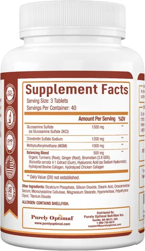 Miniatura 6 de Purely Optimal Suplemento MSM de glucosamina condroitina con cúrcuma y boswellia - Suplemento para articulaciones de sulfato de glucosamina