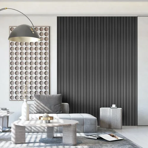 Miniatura 2 de OUZUGIE WPC Paneles de Pared de Lata Acústica, Paquete de 8 Paneles de Pared 3D de 114 x 6 Pulgadas para Decoración de Paredes Interiores, Sala