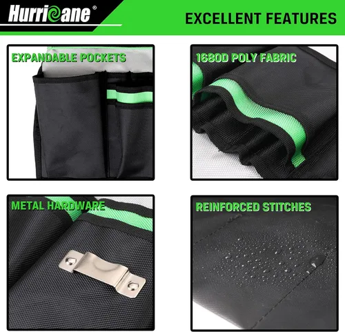 Miniatura 5 de HURRICANE Organizador de bolsas de herramientas de 5 galones, organizador de herramientas de jardín con 52 bolsillos, impermeable para la mayoría