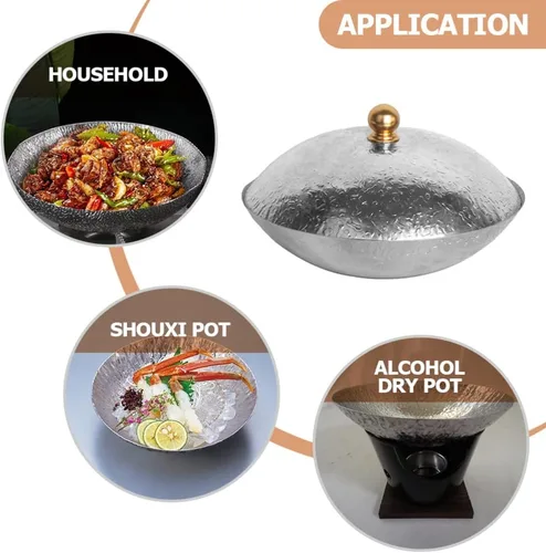 Miniatura 4 de Zerodeko Sartén japonesa Sukiyaki para wok de acero inoxidable con tapa, sartén a vapor, sartenes eléctricas chinas antiadherentes con tapas, sartén