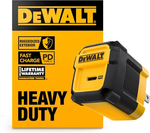 DEWALT Cargador de Pared USB 30W PD de Alta Resistencia, Cargadores USB-C para Sitio de Trabajo, Cargador Rápido Tipo C, Enchufe Plegable,